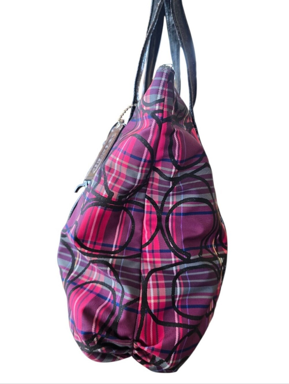 Coach Poppy Tartan Plaid Glam Purple Magenta Black Tote Bag - Picture 9 of 16